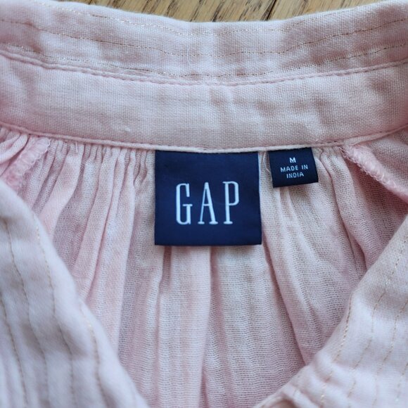 Gap Crinkle Gauze Metallic Stripe Dolman Shirt M Pastel Pink - Picture 4 of 12